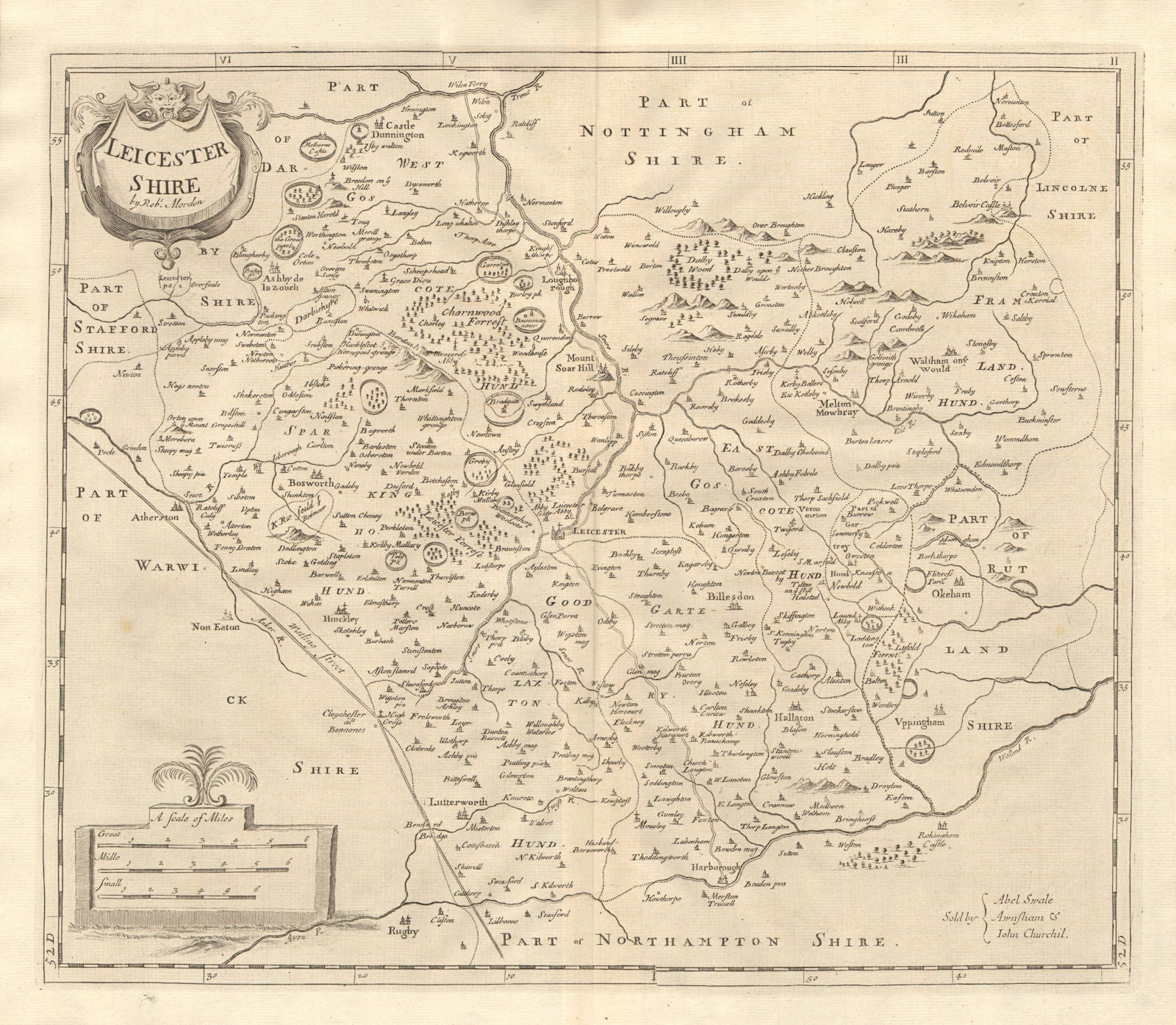 LEICESTERSHIRE. by ROBERT MORDEN from Camden's Britannia 1772 old antique map